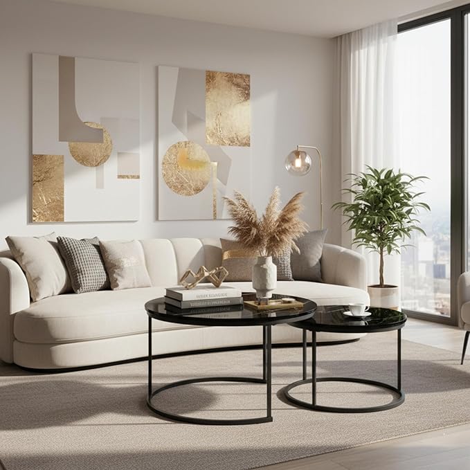 Homy Casa 27.6inch Round Coffee Table Set of 2, Modern Nesting Coffee Tables