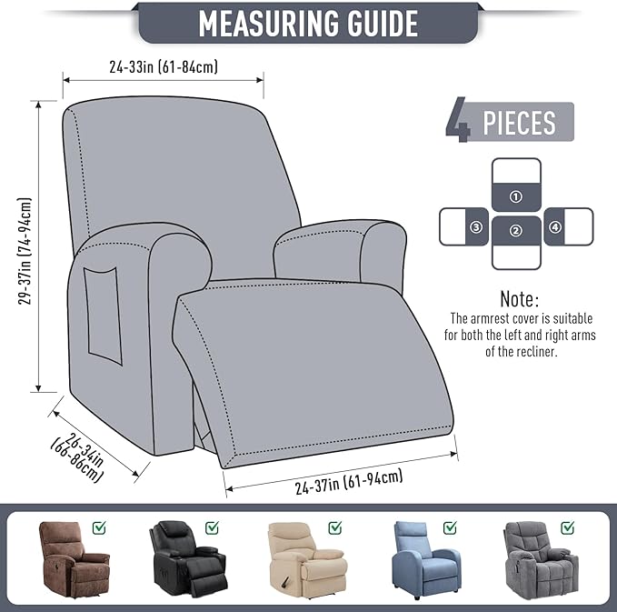 TAOCOCO Recliner Cover 4-Pieces, Recliner Stretch Sofa Slipcover, Recliner