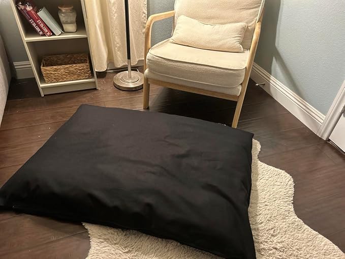Natural Cotton Canvas Dog Bed – Raw Cotton Filled Pet Cushion Insert, Breathable Eco-Friendly Dog Mattress, Durable Washable Cover with Zipper (Black, Large 48"x30"x5")