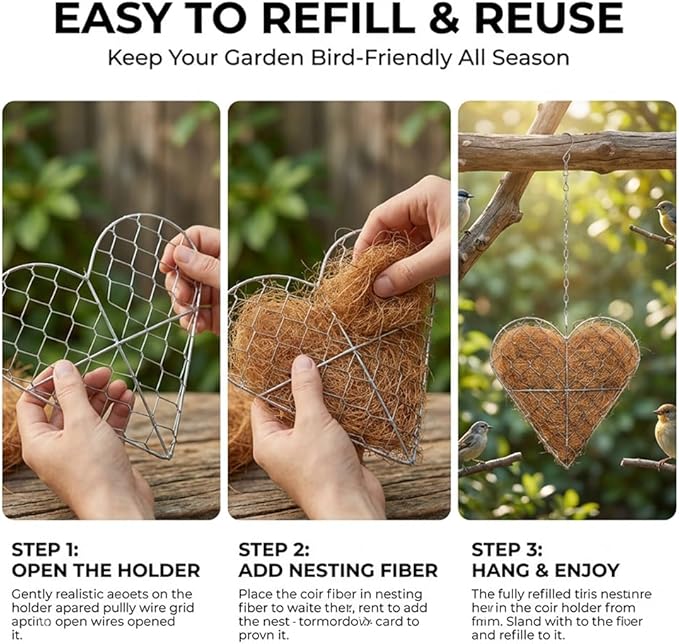 Handmade Fiber Bird Nesting Heart, Refillable Birds Haven Heart Shape Hummingbird Nesting and Nest Materials, for Wild Bird, Hummingbird Houses Nest Boxes Gifts