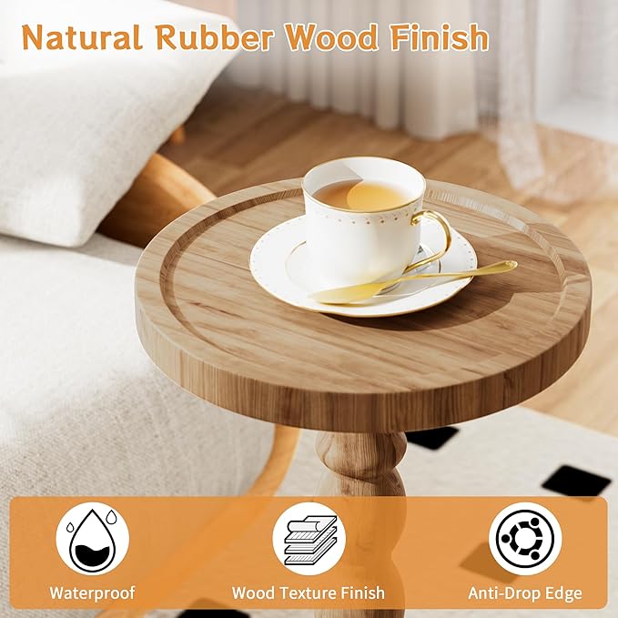 2 Pack Solid Wood Drink Table, Rubber Wood‌ Small Round Side Table