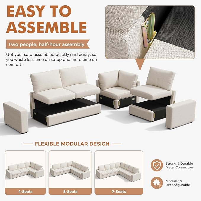 ABCASA 85'' Modern Couches for Living Room, 3 Seater Comfy Sofa