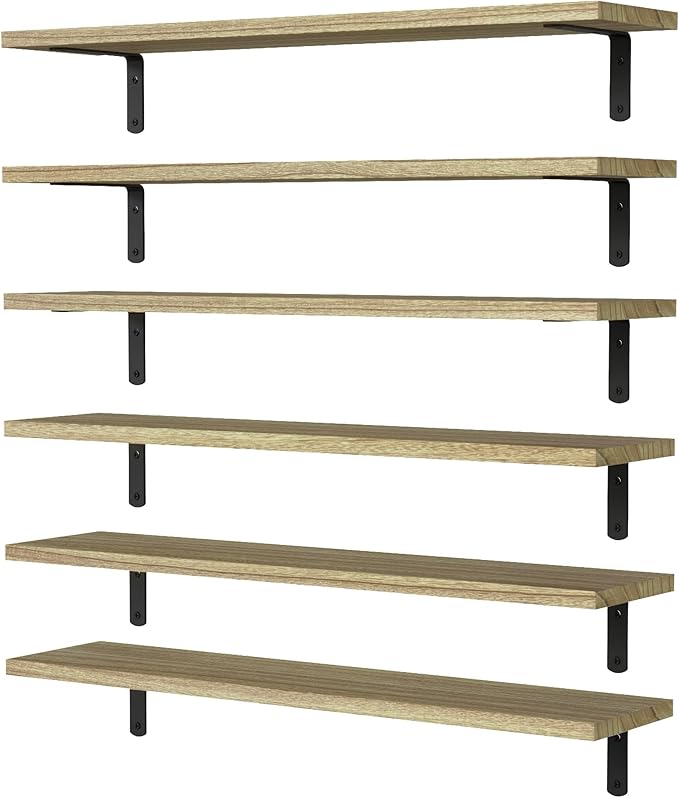 WOPITUES Wood Floating Shelves Set of 6, 24 inch Long Floating Shelves