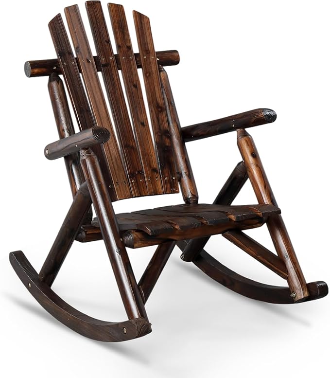 Outvita Wooden Rocking Chair, Fir Log Adirondack Rocker, Outdoor Wood Accent