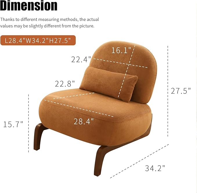 KEIKI Velvet Accent Chair with Solid Wood Legs, Armless Cute Single Seat Sofa