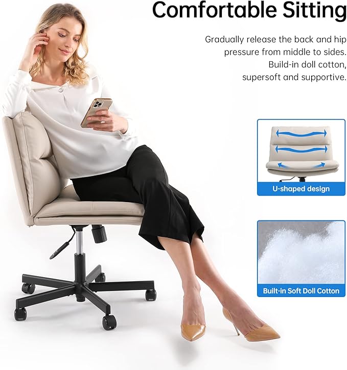 EMIAH Criss Cross Chair with Wheels Home Office Desk Chairs PU-Padded Vanity