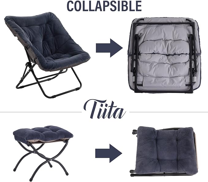 Tiita Folded Chair with Ottoman, Soft Faux Fur Oversized Folding Accent Chair