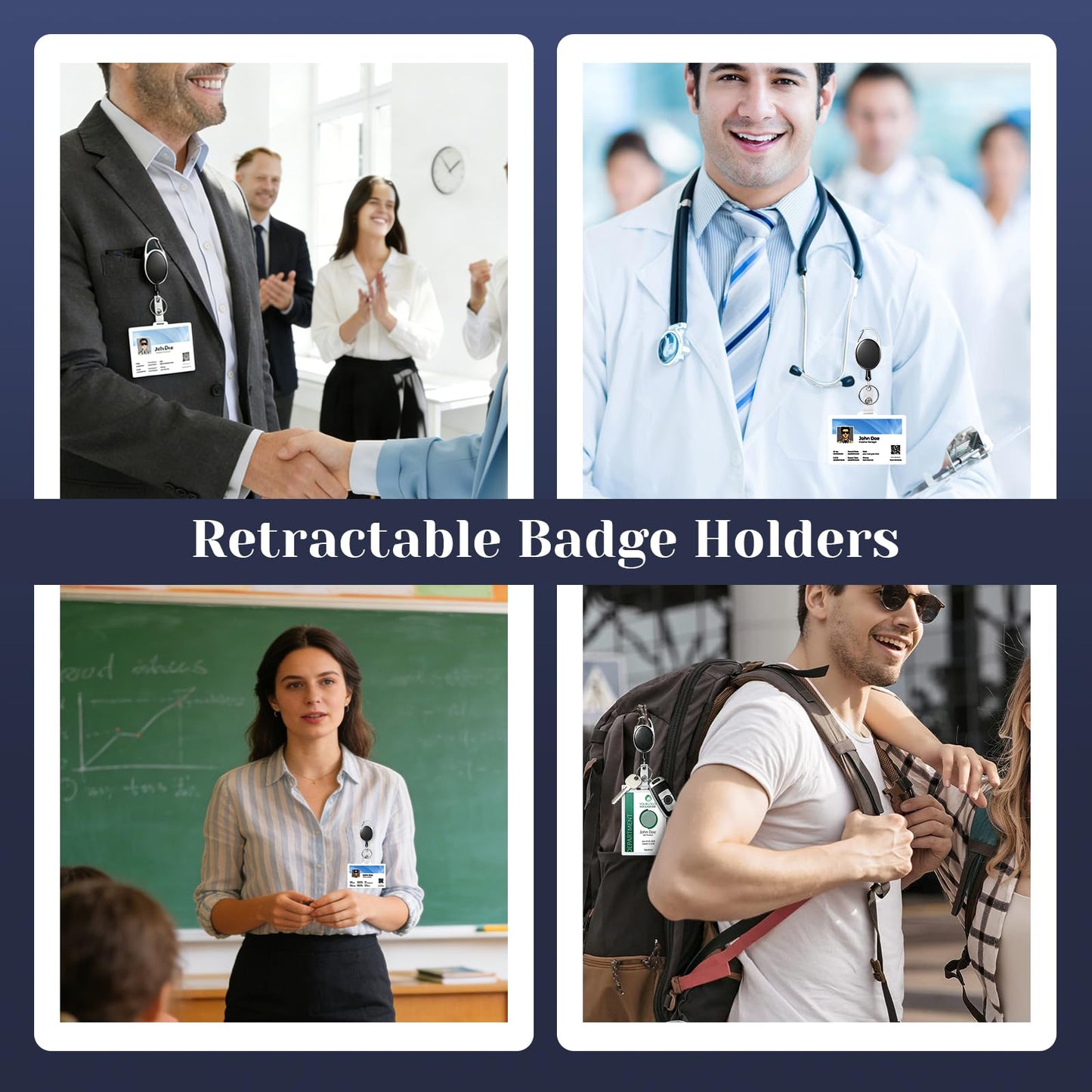 24 Pack Retractable Badge Holders,Retractable Badge Reels with Carabiner Reel Clip and Key Ring for Office Work,Hospitals and Outdoor