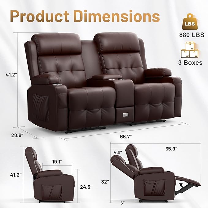 Recliner Sofa Set, Home Theater Seating Wall Hugger Recliners