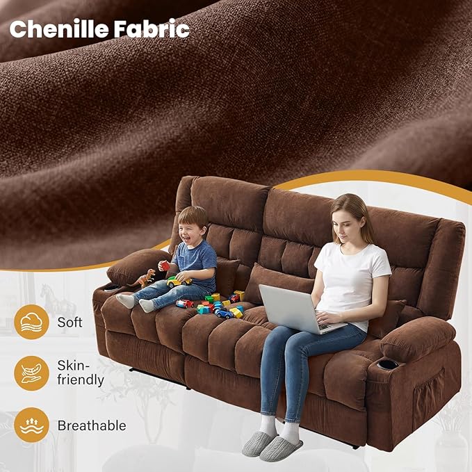 BOSMILLER Reclining Sofa with Cup Holders