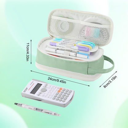 Pencil Case Large Zipper Pencil Pouch for Girls Kids Teens Adults Aesthetic Pencil Bag Stationery Organizer Pen Pencil Case with Handle for School Green