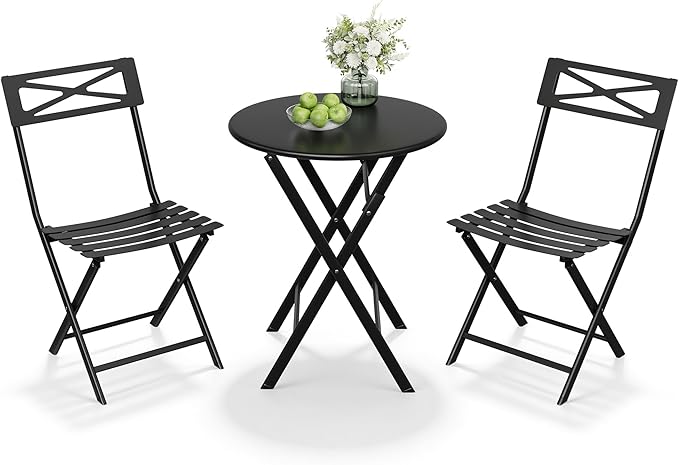 GarveeTech 3-Piece Folding Bistro Set, Heavy Duty Outdoor Patio Furniture