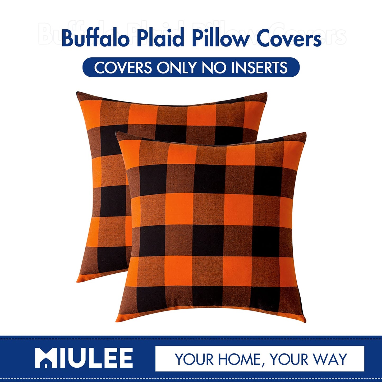 MIULEE Fall Throw Pillow Covers Halloween Decorations Pack of 2 Buffalo Check Farmhouse Plaids Polyester Linen Outdoor Cushion Case for Sofa Couch Orange and Black 18 x 18 Inch 45 x 45 Cm