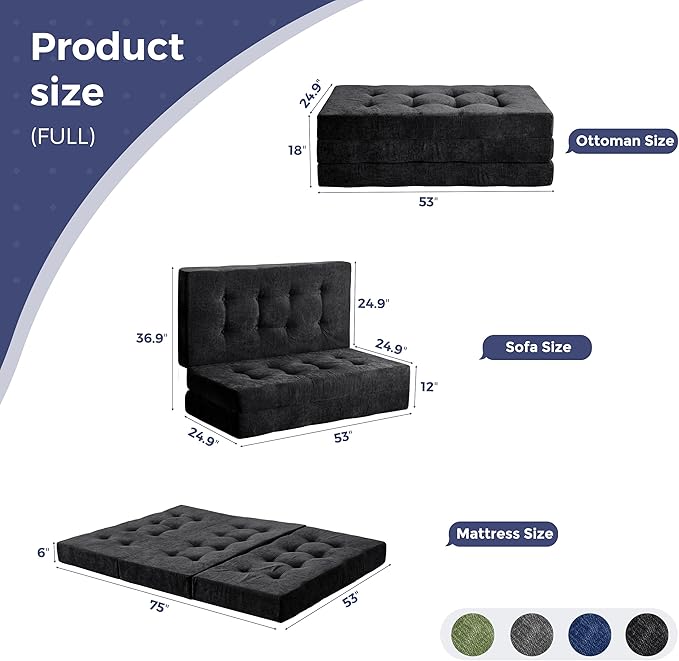 MAXYOYO 6" Folding Sofa Bed for Floor, Tufted Tri-Fold Floor Mattress