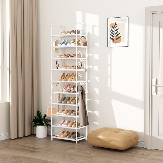 VTRIN 10 Tiers Tall Shoe Rack Holds 20-25 Pairs of Shoes Sturdy Vertical Shoe