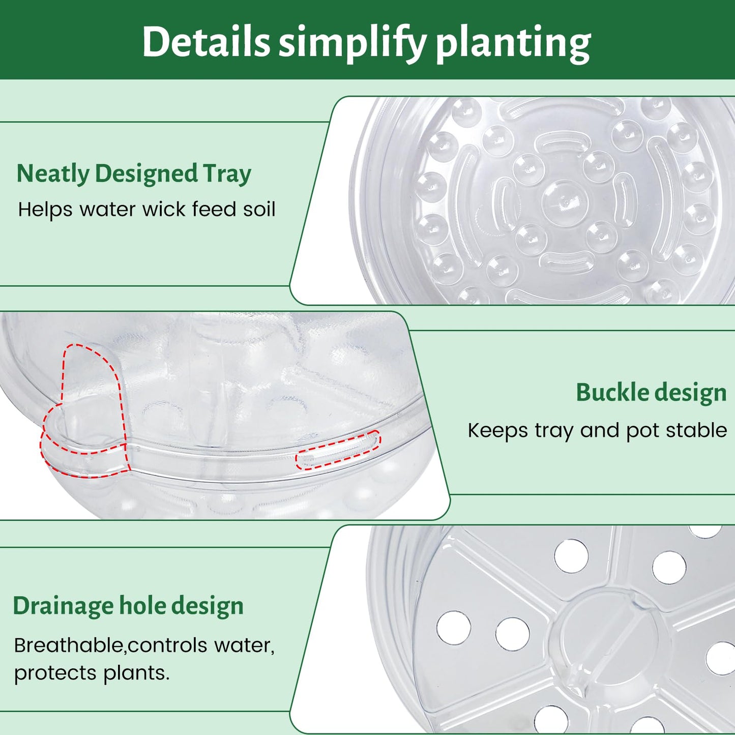 Bluepro 20 Pack 5 Inch Clear Self Watering Plant Pots with Bottom Water Tray & Watering Rope, Transparent Nursery Pots with Drainage for Seedlings, Herbs, and Houseplants