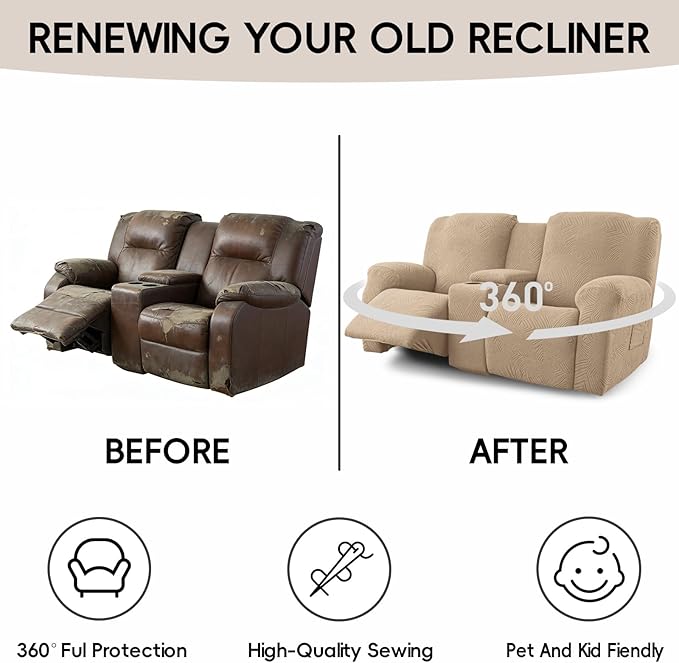 Recliner Loveseat Covers with Console, 6-Piece Stretch Geometric Strokes