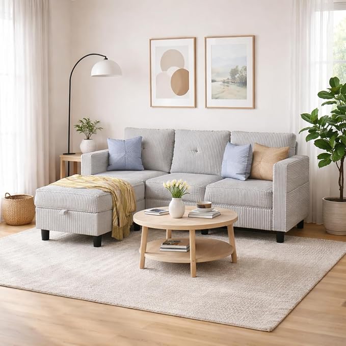 JAMFLY Convertible L-Shaped Sectional Sofa