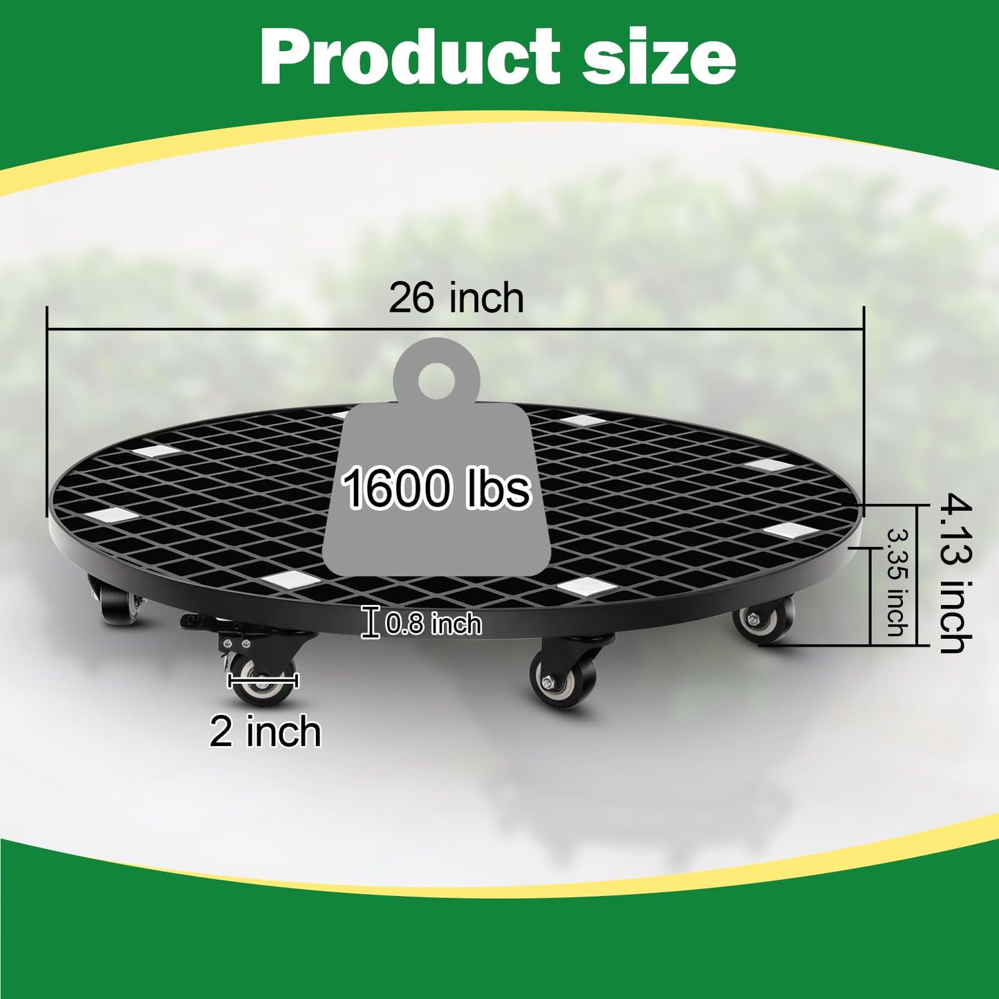 Colingmill Plant Stand Garden Carrier Heavy Duty with Locking Wheels 26 Inch Plant Saucer Roller Dolly Base for Large Potted Fish Tank Trees up to 1600lbs PU Wheels with Brakes Mover Indoor Outdoor