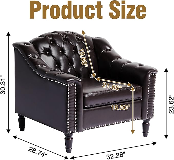 LEVNARY Chesterfield Chair Leather, Upholstered Sofa Chair