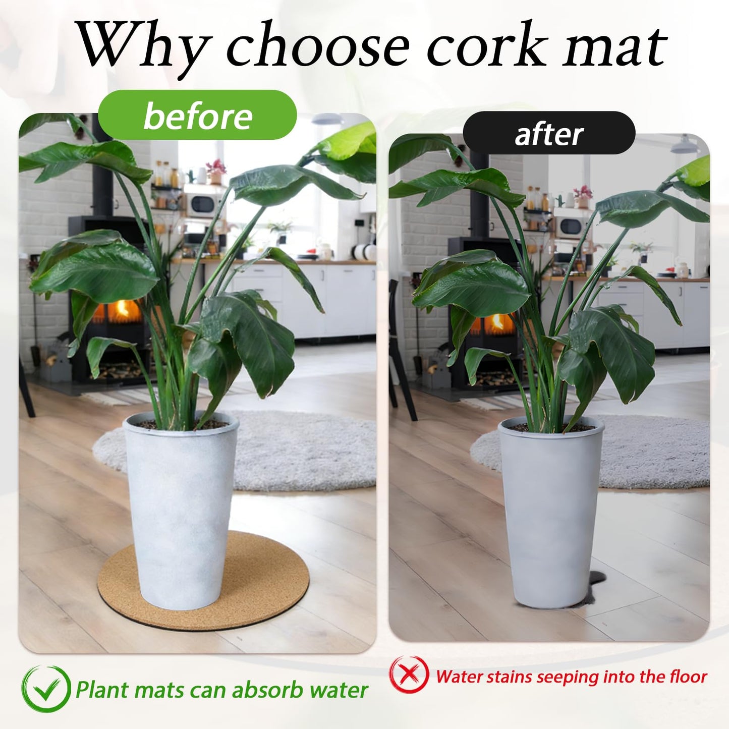 Zaruatu 2 Pcs Large Cork Plant Coasters 14 Inch Double Layers Thicken Planter Coaster Plant Pot Saucers Waterproof Non-Slip Mat for Indoor Outdoor Plants Home Floor Protection