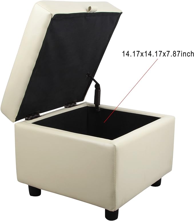 H&B Luxuries Tufted Leather Square Flip Top Storage Ottoman Cube Foot Rest