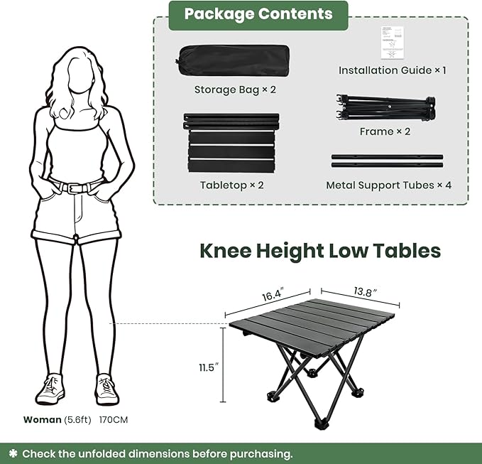 2 Pack Portable Camping Table Foldable, Ultralight Small Folding Beach Table