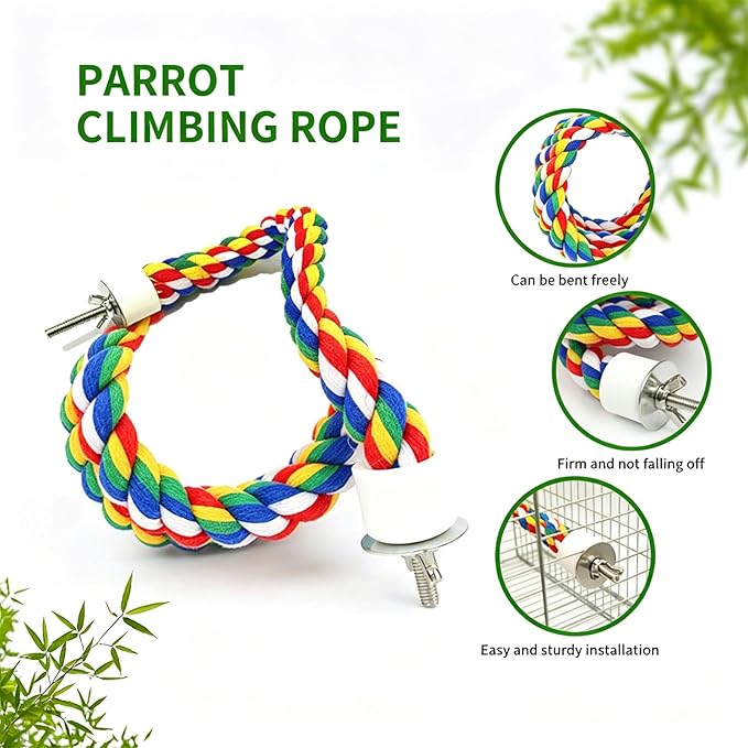 Bird Perch,Bird Rope Perch & Rope Perch,Bird perches for cage,Rope Perch for Conures,Parrots,Cockatiel,Lovebird,Budgerigar,Parakeet Rope perches for cage (2PCS Nipple 24inch)