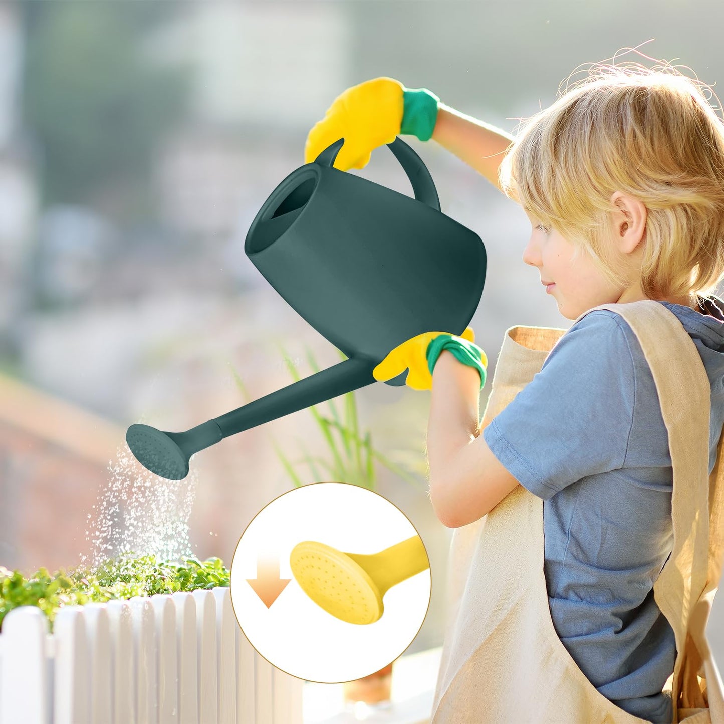 TTAOE GN Pro Grip Plastic Watering Can - for Indoor and Outdoor House Plant Garden - with Long Spout - 1/2 Gallon - Blackish Green