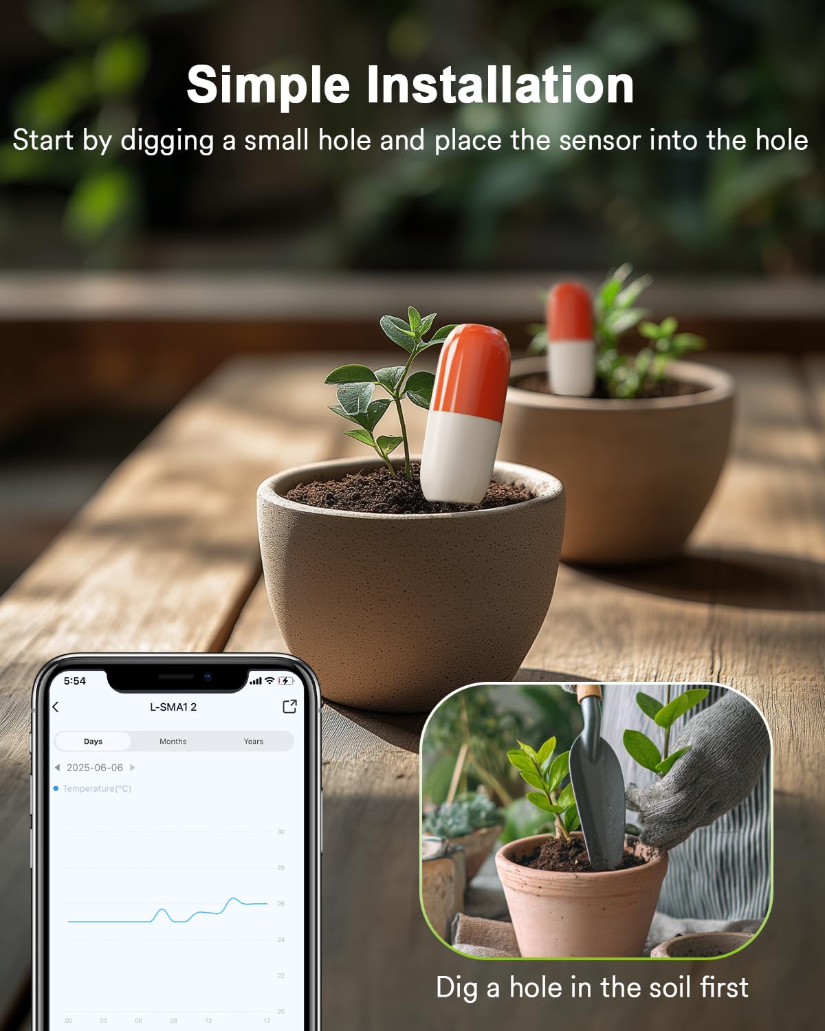 Lumary Wireless WiFi Moisture/Temperature Soil Meter, 2 in 1 Real-time Monitor with App, work with Smart Water Timer, No Need Hub, Hygrometer Sensor For Outdoor IP67, Push Notification Lawn Greenhouse