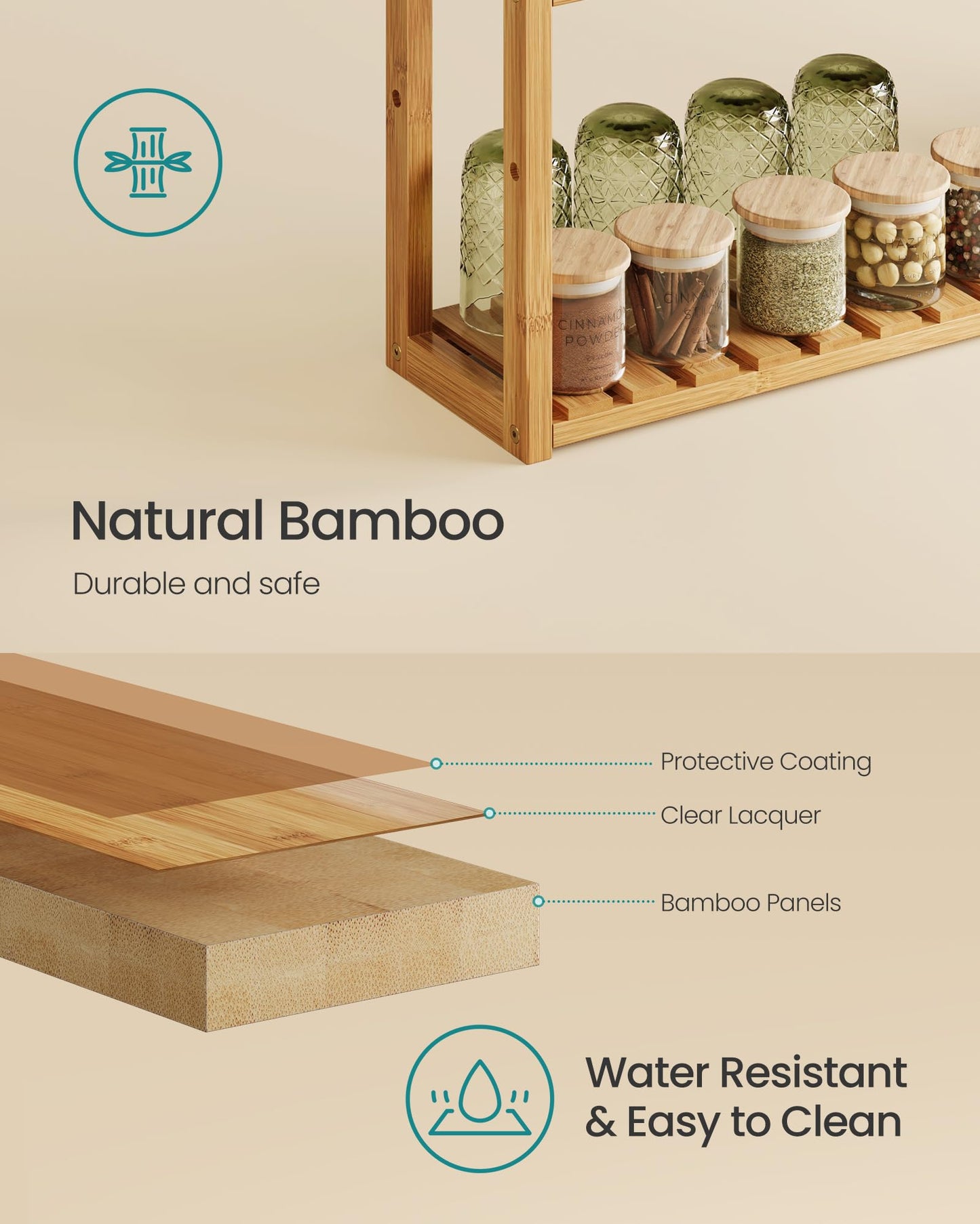 SONGMICS Bamboo Bathroom Shelf, 3-Tier Adjustable Plants Rack, Wall-Mounted or Stand, in the Living Room, Balcony, Kitchen, 5.9 x 23.6 x 21.3 Inches, Natural UBCB13Y