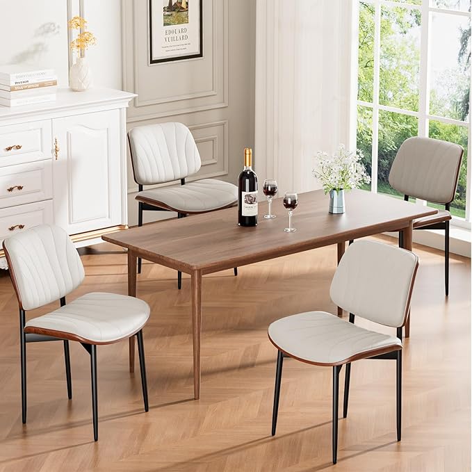 REONEY Dining Chairs Set of 4, Mid-Century Modern Upholstered PU Leather Chairs