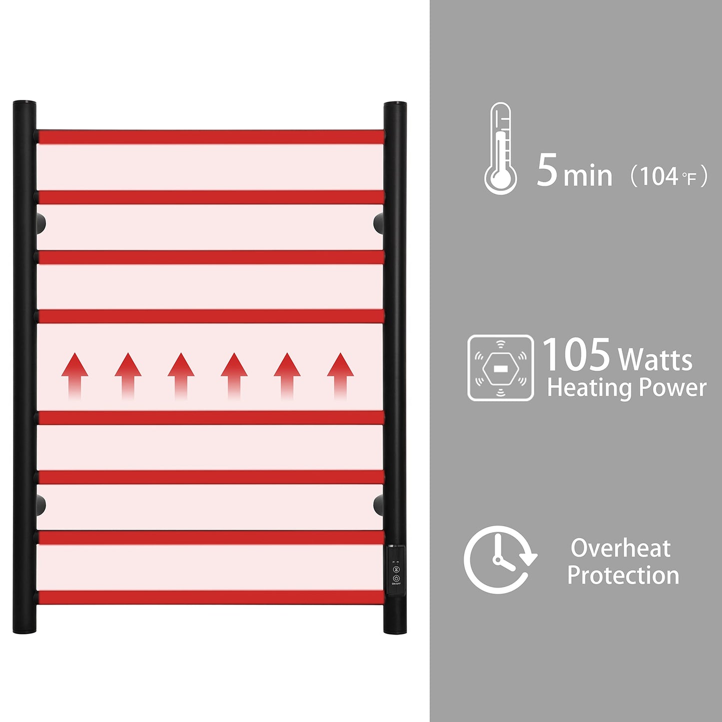 KEG Towel Warmer 8 Bars for Bathroom Freestanding or Wall Mounted Bath Towel Heater Plug-in with Built-in Timer Silver