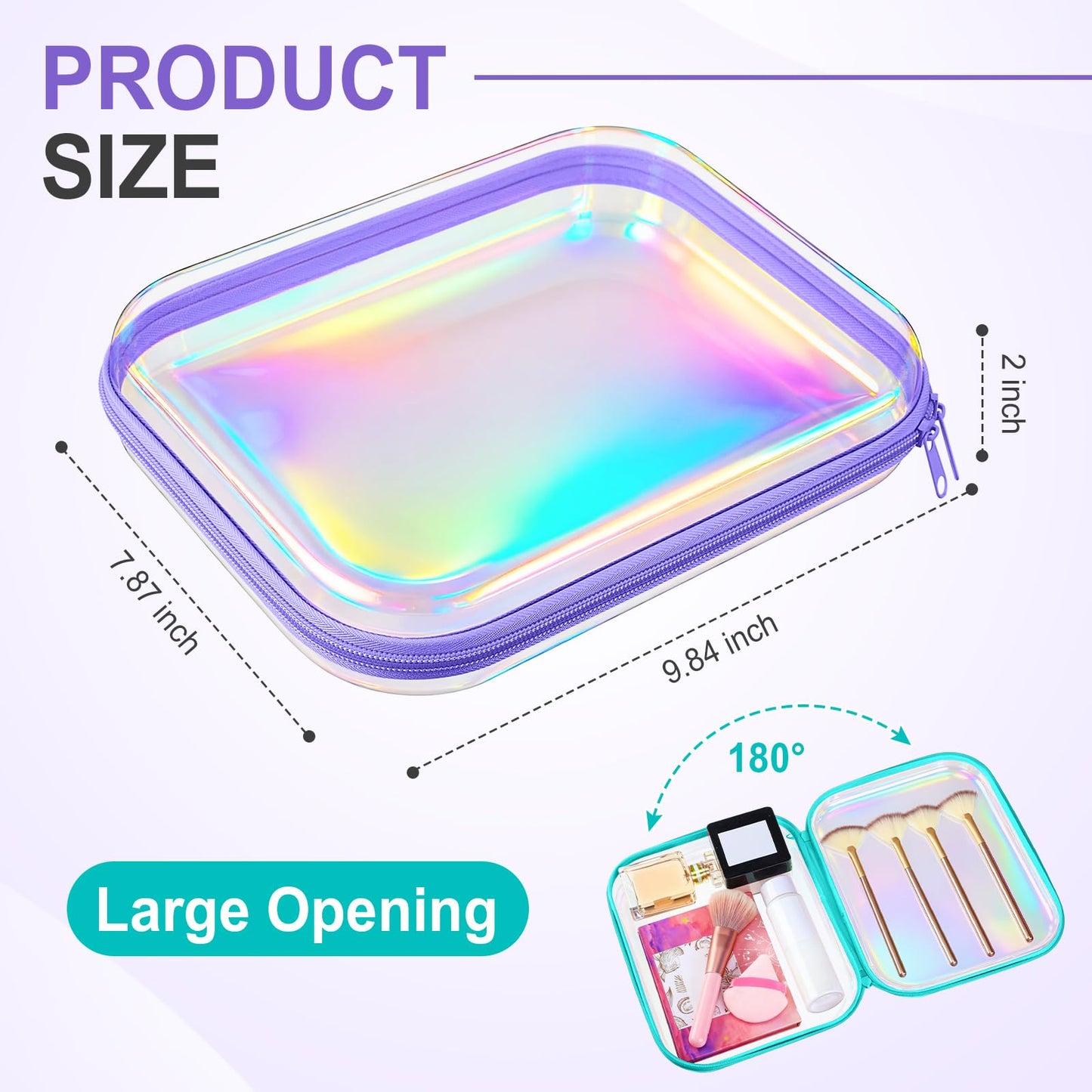 Hoolerry 3 Pcs Clear Hard Zipper Case Hard Plastic Zipper Pouch Makeup Bag Portable Travel Organizer for Cosmetics, Office Supplies, Documents & Toiletries(Laser,M)