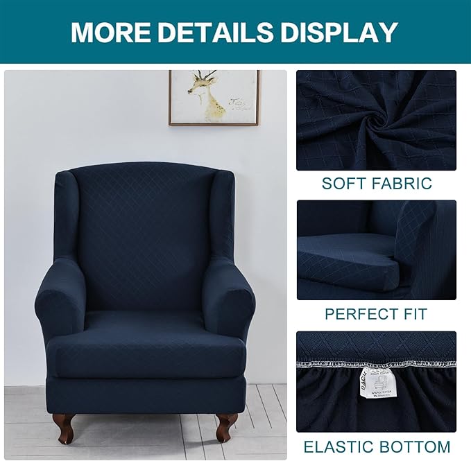 KRFOONN Stretch Wing Chair Slipcovers Printed 2 Piece Wingback Chair Covers