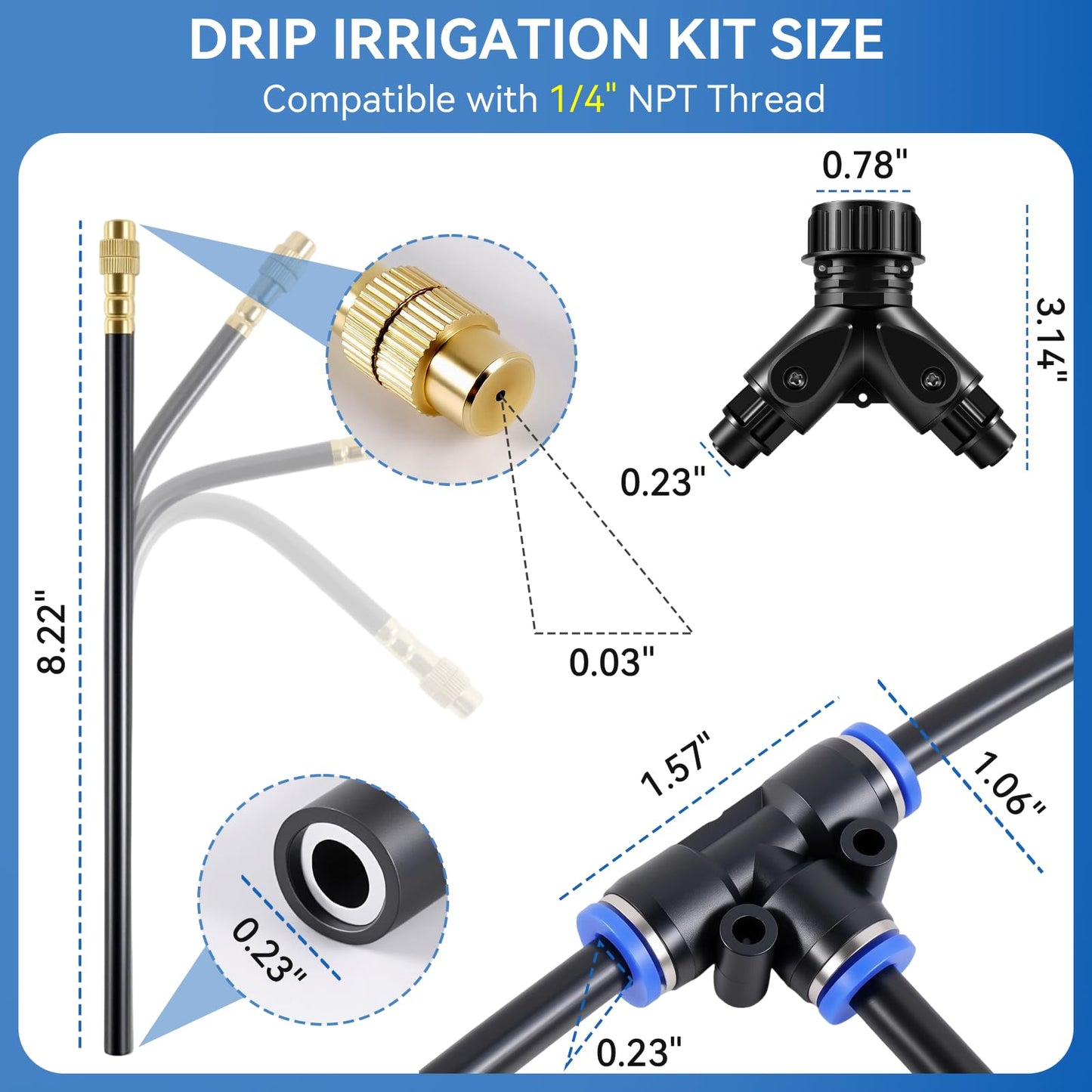 Qzefmlix 100FT Drip Irrigation System,Garden Watering System with 17 Copper Nozzles&1/4" Tubing, 360° Adjustable Irrigation System for Garden,Automatic sprinklers for Yard,Raised Beds&Greenhouse