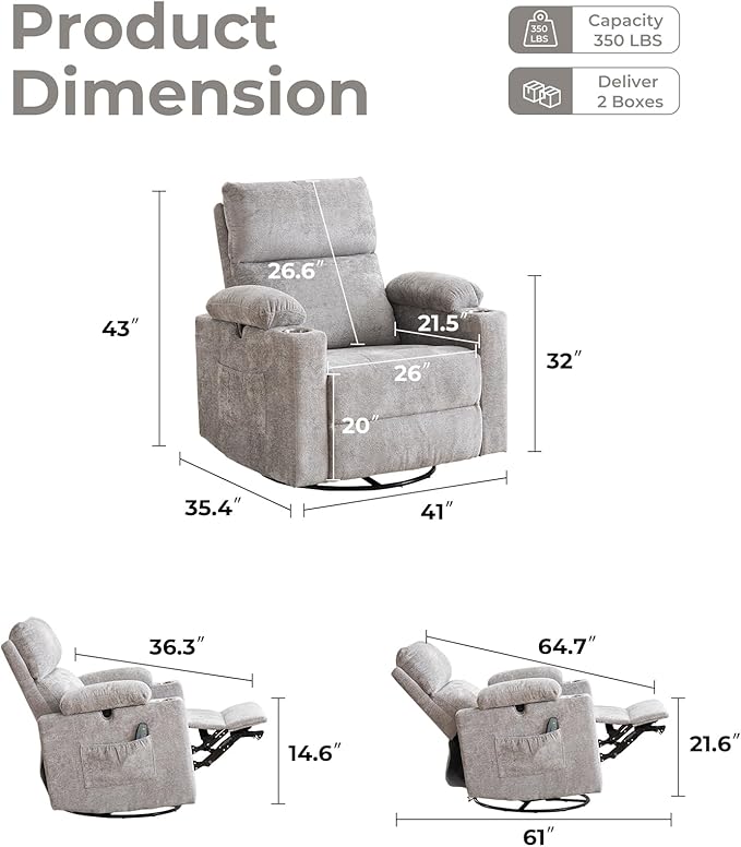 Oversized Power Recliner Chair Swivel Glider
