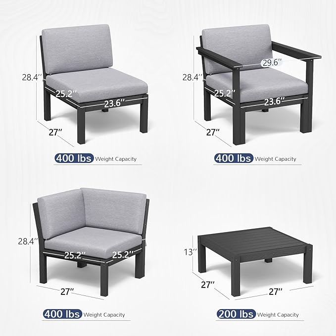 Stoog All-Weather Patio Conversation Set, 6-Piece Modular Outdoor Sectional Sofa