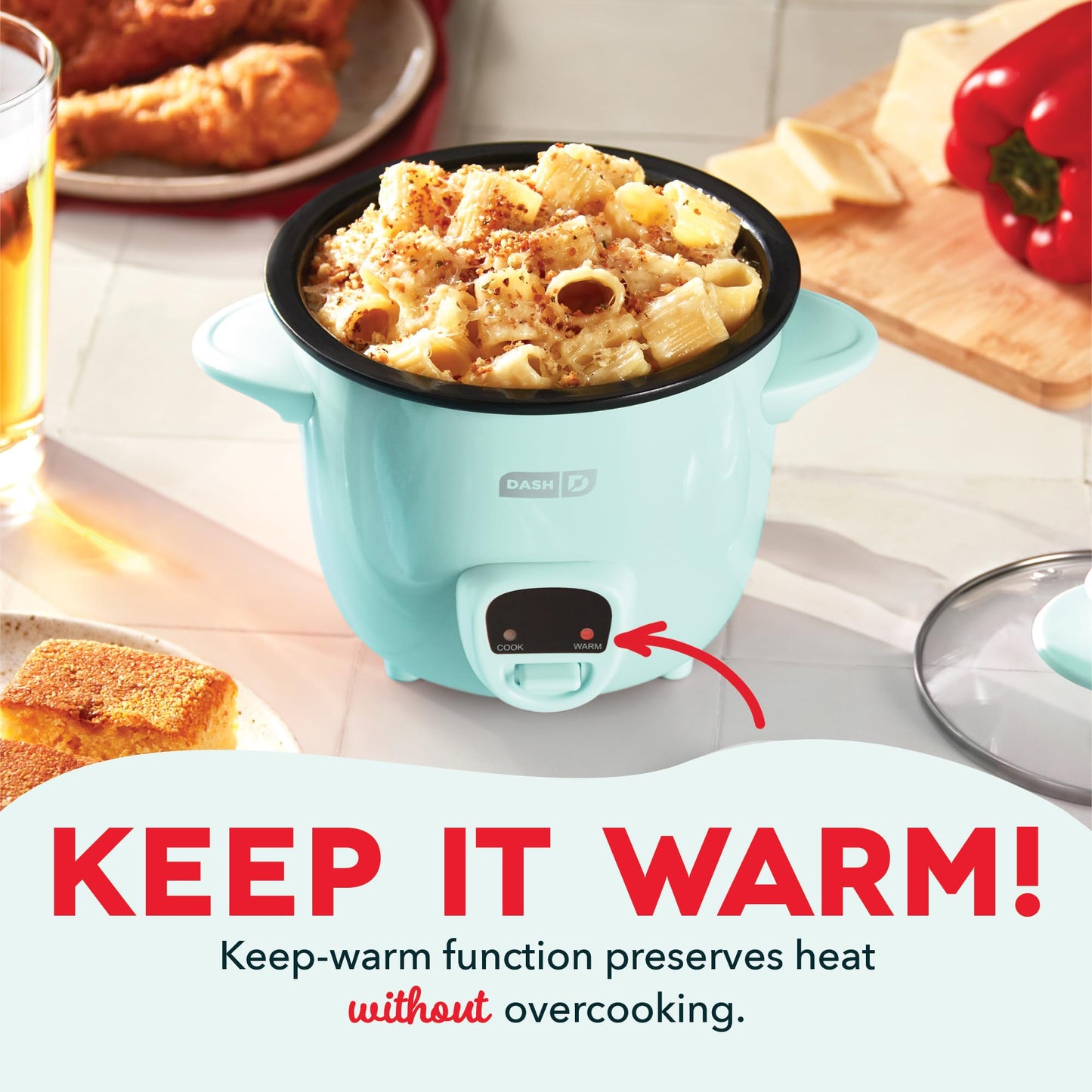 DASH Mini Rice Cooker Steamer with Removable Nonstick Pot, Keep Warm Function & Recipe Guide, .5 Quart, for Soups, Stews, Grains & Oatmeal - Aqua