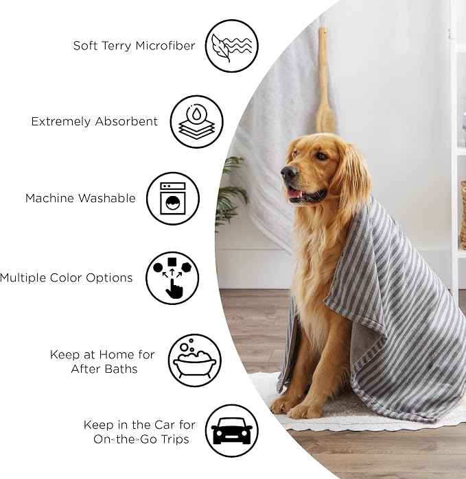 Bone Dry Pet Grooming Towel Collection Absorbent Microfiber X-Large, 41x23.5, Embroidered Taupe (Pack of 12)