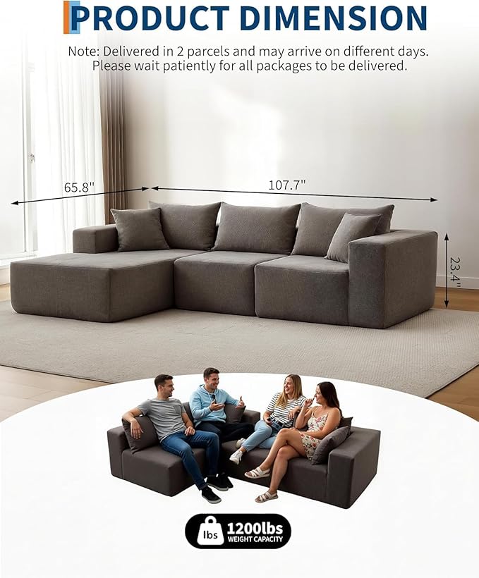 GarveeTech Corduroy Modular L Shape Sofa, Cloud Feel Compressed Sectional Couch