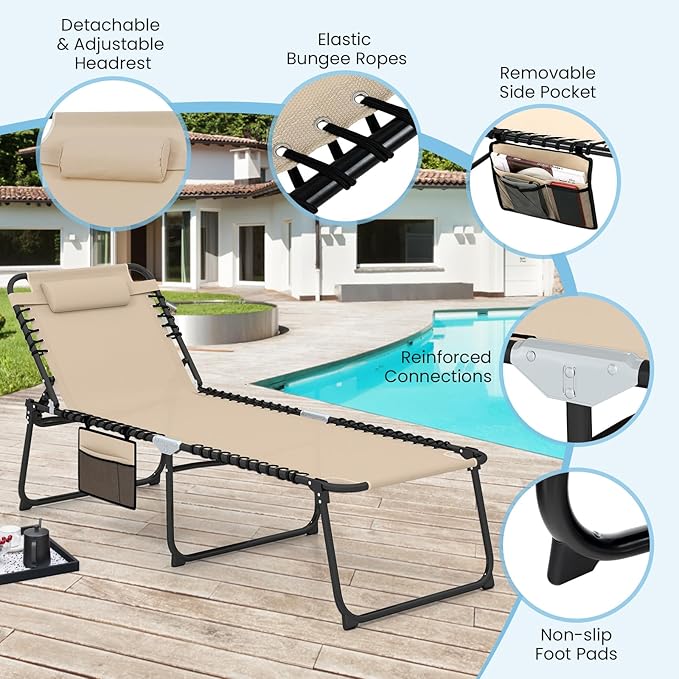 GYMAX Lounge Chair for Outside, 440lbs 27” Oversize Folding Beach Tanning