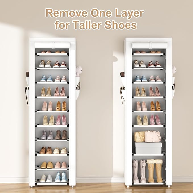 ROJASOP Shoe Rack with Covers 10 Tier Large Shoe Organizer Tall Shoe Closet