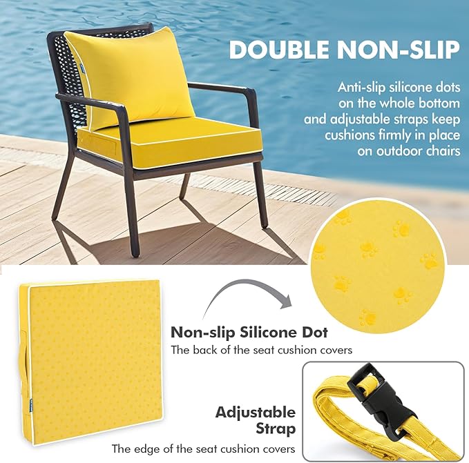 MIULEE Yellow Outdoor Seat Cushion 24x24 Inch Waterproof & 3 Year Fade
