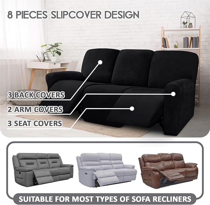 ULTICOR Velvet 8-Pieces Recliner Sofa Covers Stretch Reclining Couch Covers
