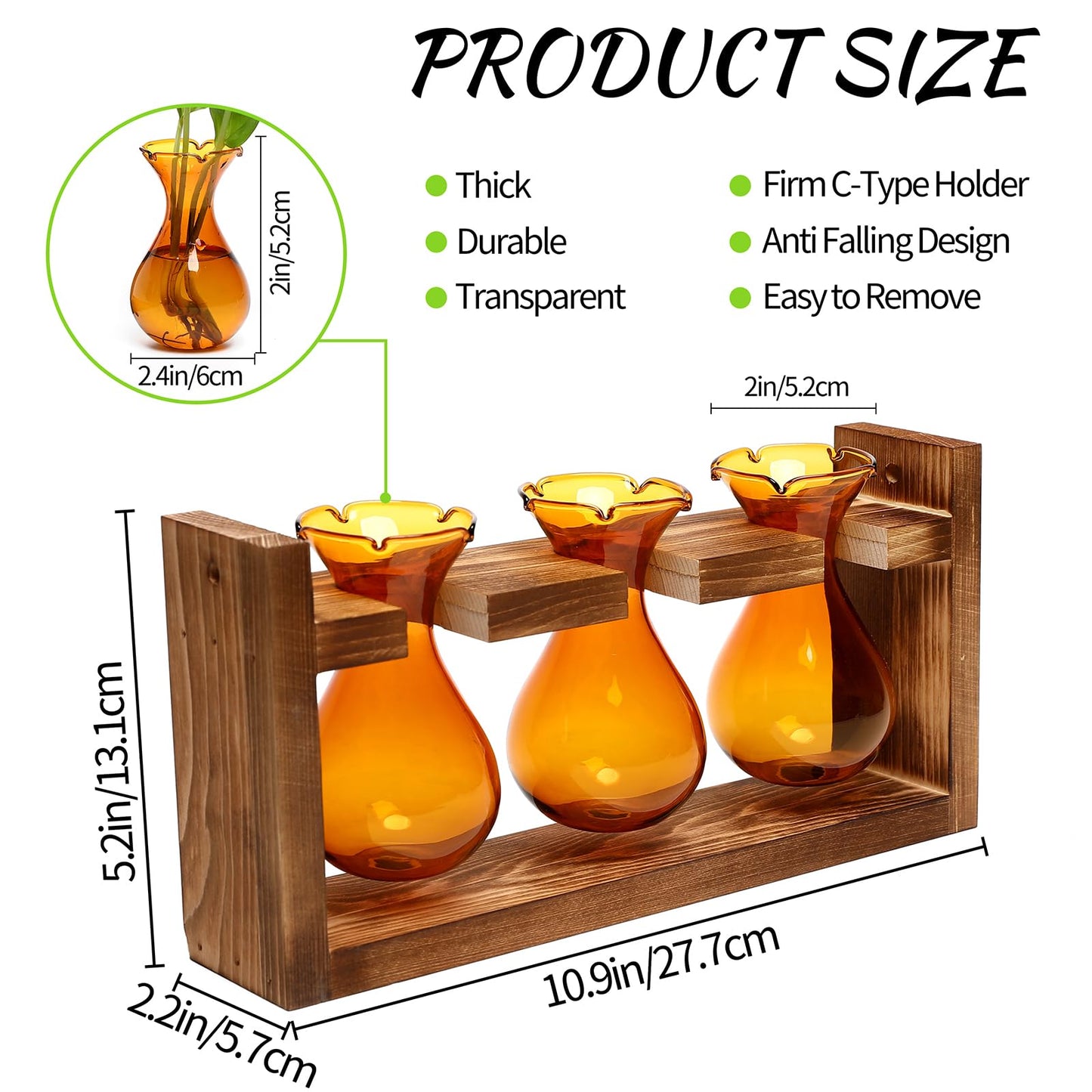 Plant Propagation Station Plant Terrarium Unique Birthday Gifts for Women Home Office Decor Planter with Wooden Stand - 3 Bulb Glass Vase
