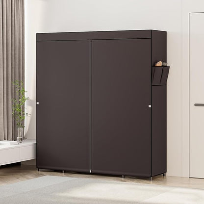 SORCEDAS Portable Closet Wardrobe Organizer Storage with Cover Non-Woben Fabric Portable Wardrobe Closet for Hanging Clothes Racks Shelving 33 Inch for Bedroom, Blue (Coffee, 59Inch)