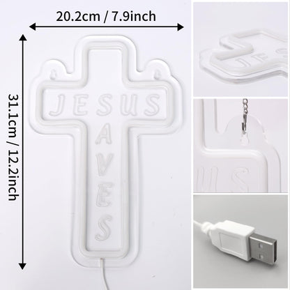 Jesus Cross Neon Sign for Wall Decor, Attivolife Light up Special Religional LED Lamp with Dim USB Powered, Unique Home Living Room Business Cafe Shop Bar Party Decor Birthday Christmas Day Gift