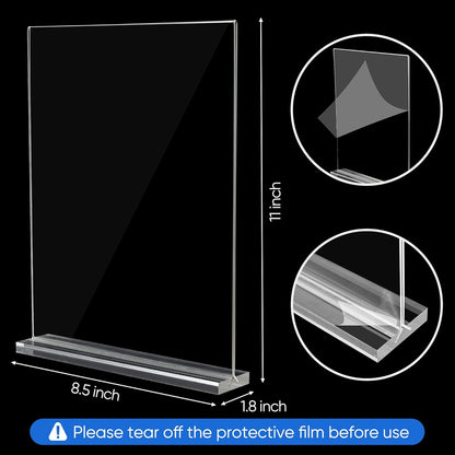 10 Pack Acrylic Sign Holder 8.5 x 11, Clear Double Side T Shape Acrylic Table Sign Stands for Display, Flyer Holder Paper Card Holder for Office Business Store Malls Restaurants