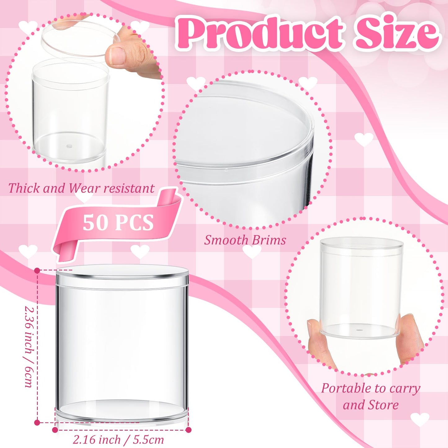 Taiyin 50 Pcs Plastic Acrylic Circle Box with Lid Clear Acrylic Box Small Round Cube Organizer Transparent Storage Boxes Containers for Candy Beads Jewelry Gift Wedding Graduation Favor (2 x 2.36'')